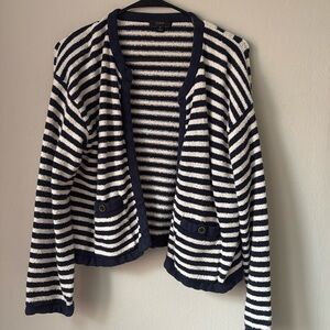 J Crew Striped Boatneck Strip Cardigan